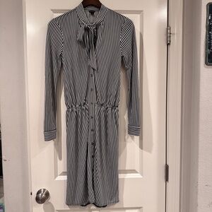 Ann Taylor Black and White Striped Dress Long Sleeve XS Like New NWOT